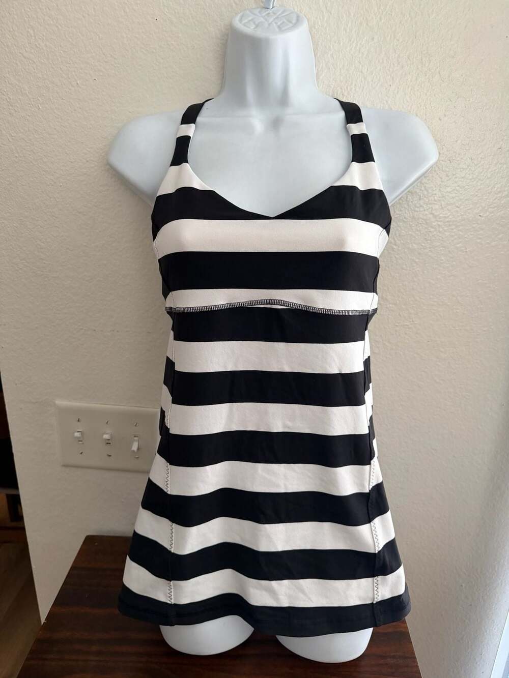 Lululemon Practice Daily Tank Top Black White Stripe